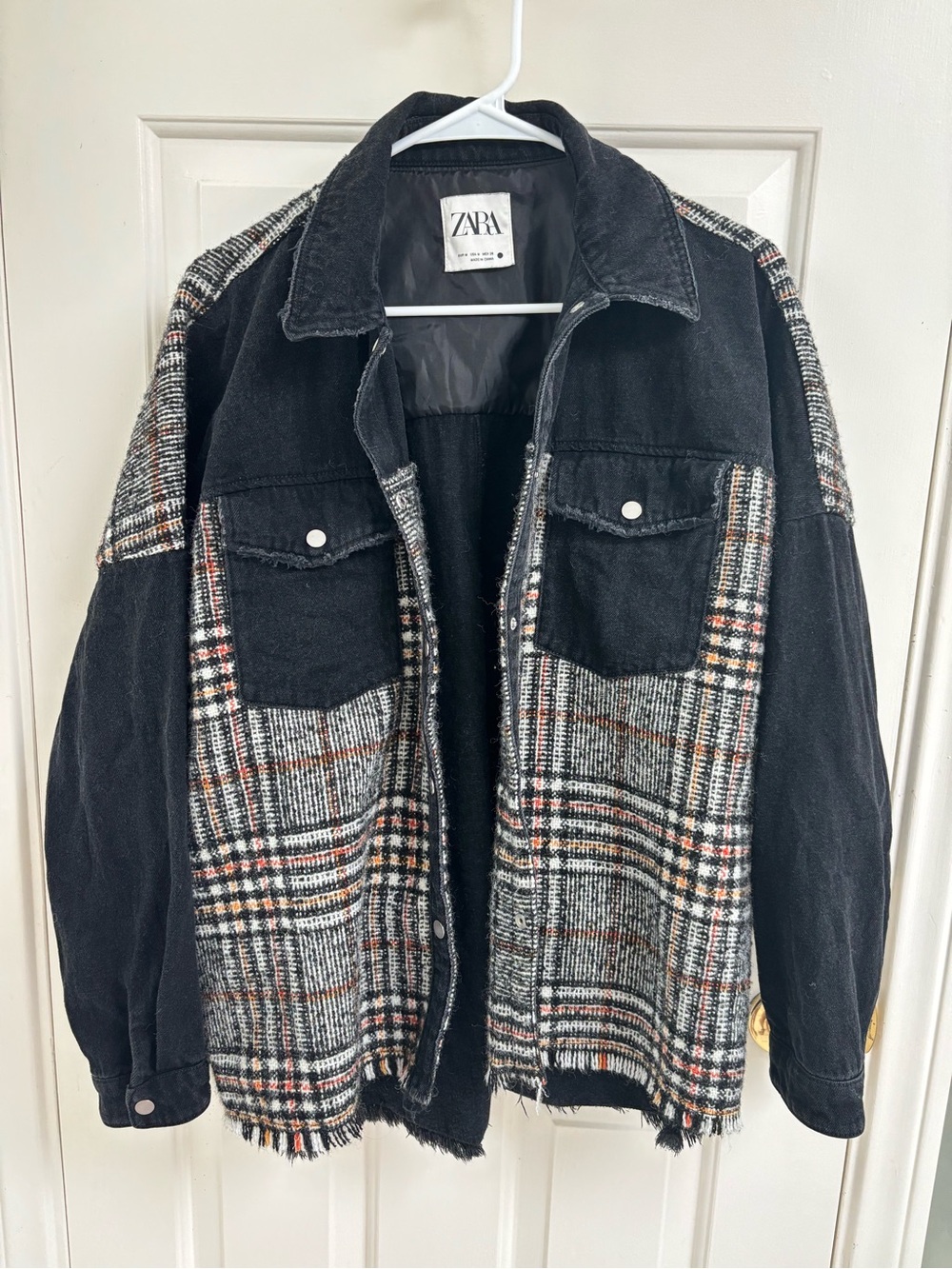 Zara Black & Plaid Mixed-Media Overshirt